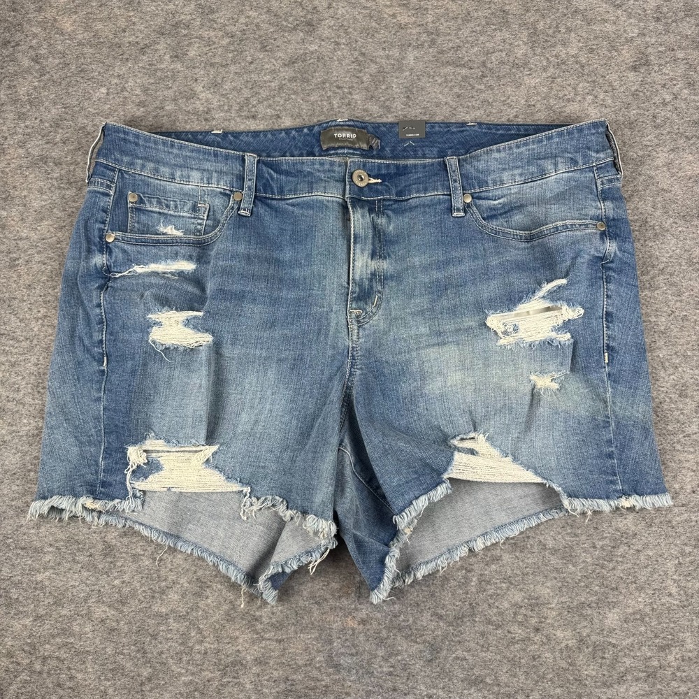 Torrid Distressed Cut-Off Shorts 5" Mid Rise Denim‎ Blue Womens 24